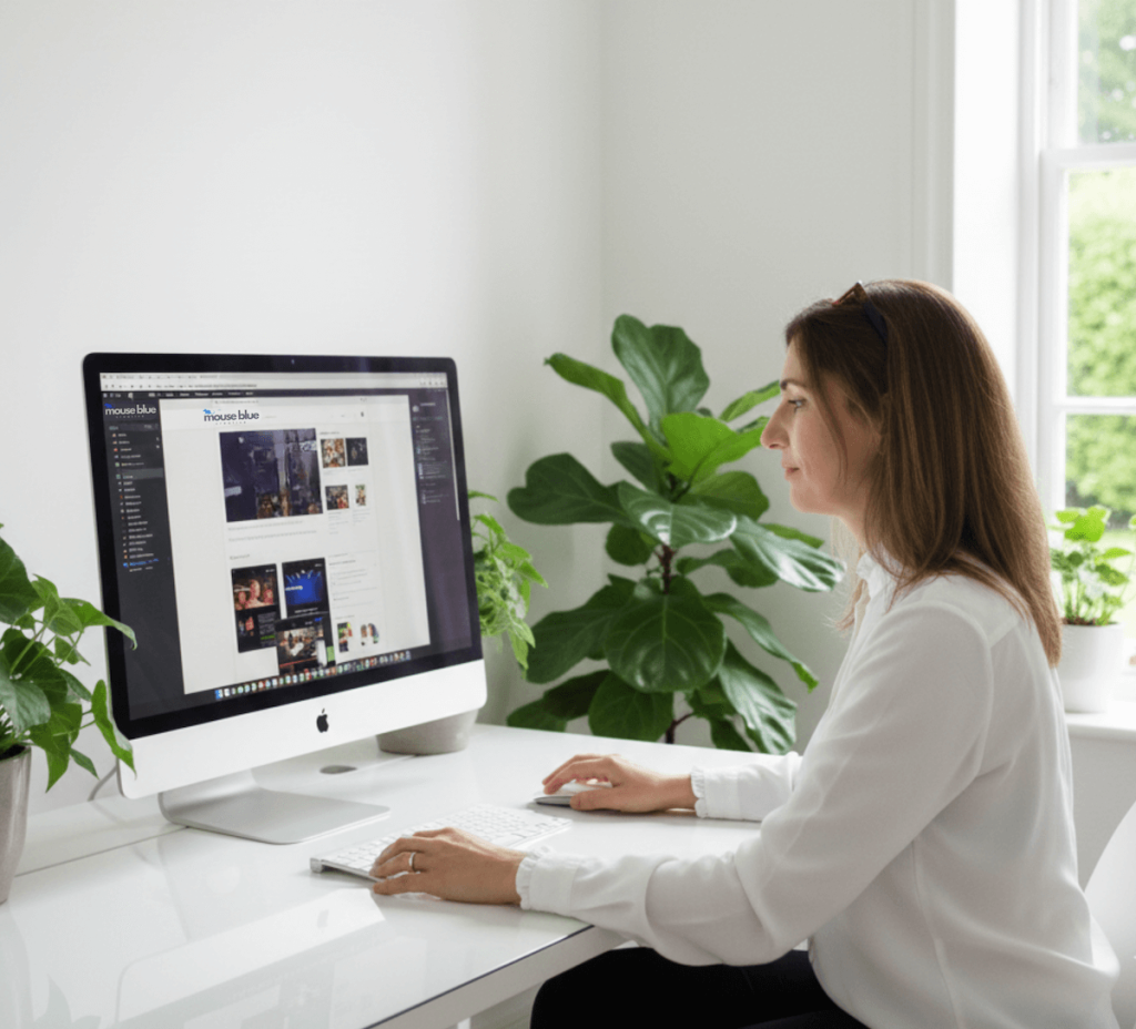 Sarah Jane from Mouse Blue Creative designing a website