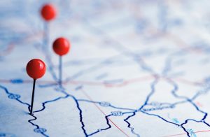 Map with location pins highlighting a local business being recommended in AI search