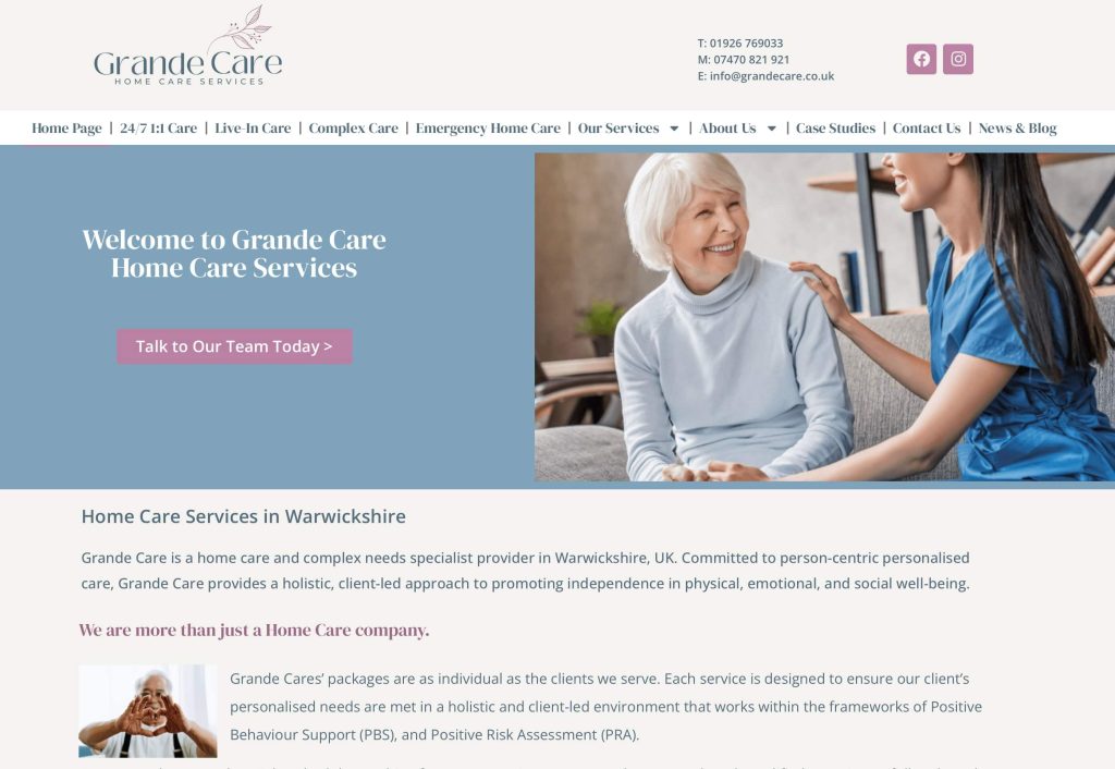 Grande Care Homepage Web Design