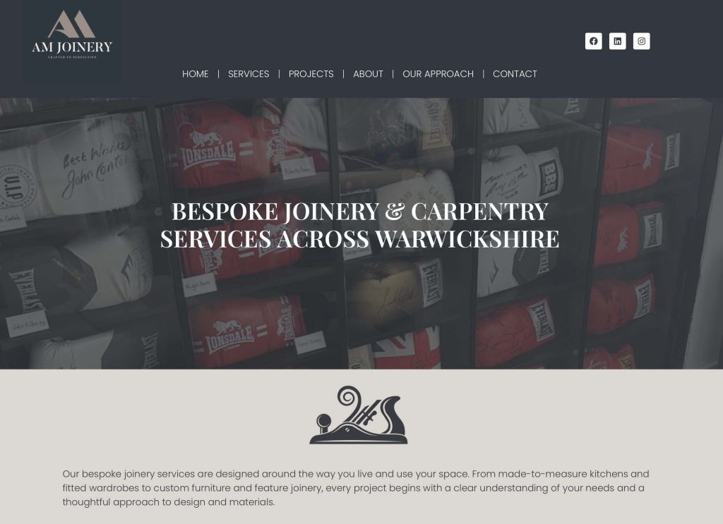 AM Joinery web design page
