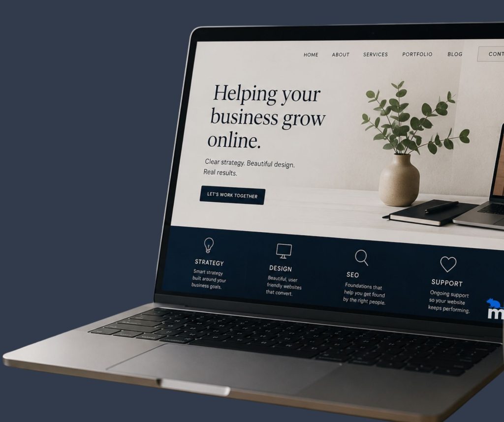 Laptop displaying website strategy planning for a small business.