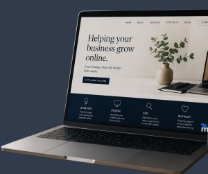 Laptop displaying website strategy planning for a small business.